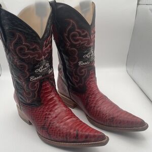 Larry Mahan Men's Red Snakeskin Leather Western Cowboy Boots Size 8